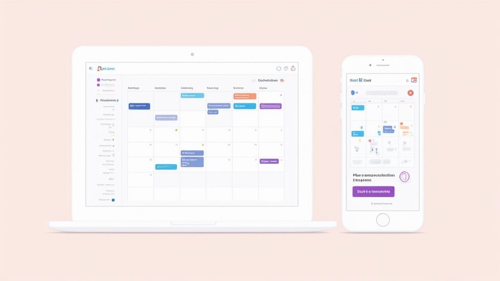 A professional-looking embedded calendar on a laptop screen.