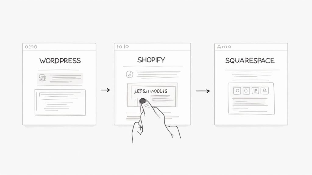 A person's hand pointing at a laptop screen displaying a website with an embedded Instagram feed.