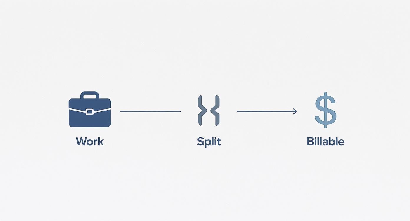 Infographic showing the flow from total work time to billable time