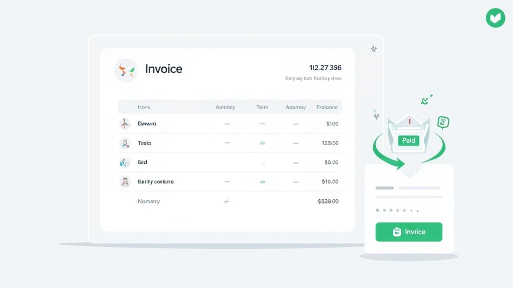 A professional-looking invoice with clear line items and totals on a clean background