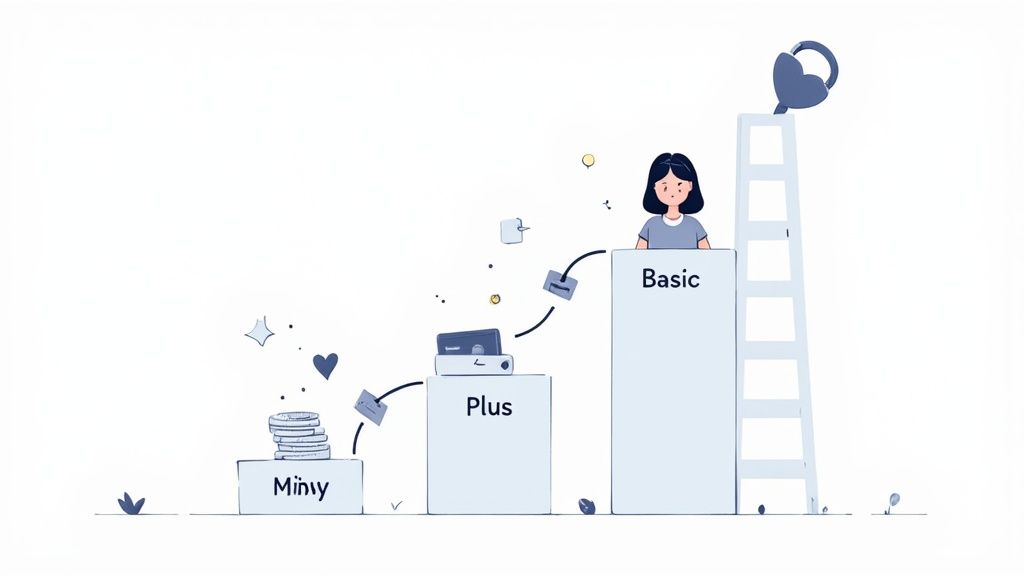An image showing a person analyzing a dashboard with customer data, highlighting upselling opportunities and loyalty program metrics.