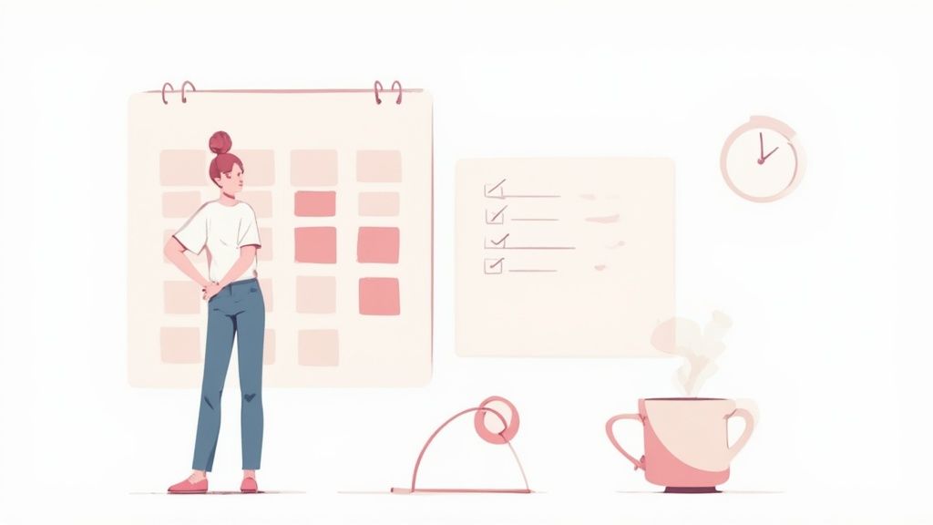 A person sitting at a clean desk, looking out the window with a sense of calm accomplishment.