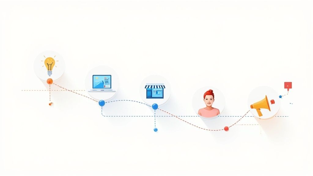 A person at a desk sketching out product ideas in a notebook.