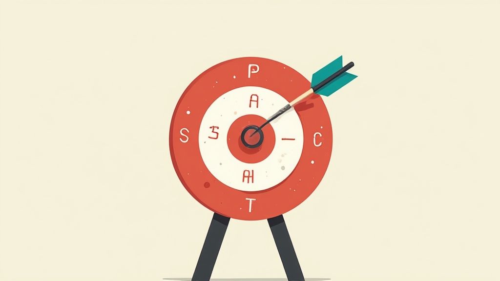 A person writing SMART goals on a transparent board with colorful sticky notes