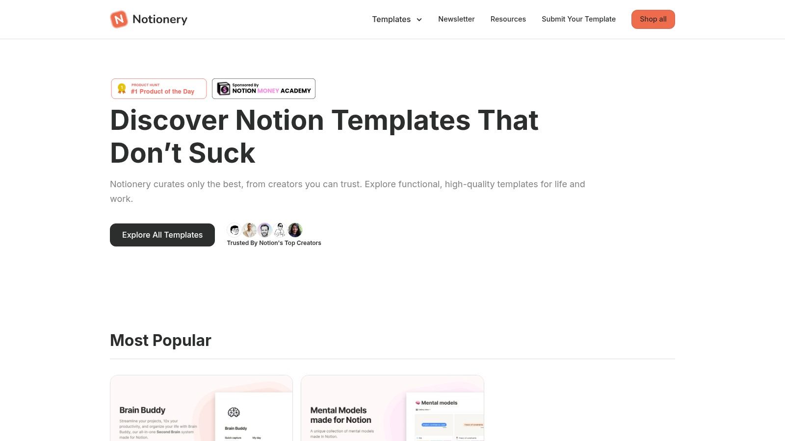 Notionery (curated Notion marketplace)