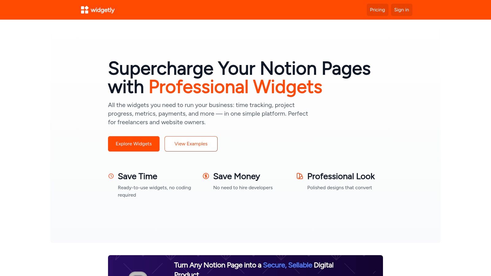 A collection of embeddable widgets from widgetly, including progress bars, timers, and KPI trackers, displayed on a clean interface.