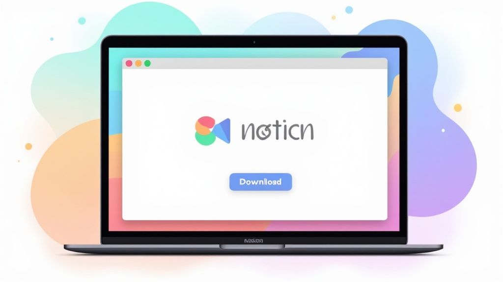 A person using Notion on a MacBook with a clean, organized workspace displayed on the screen.