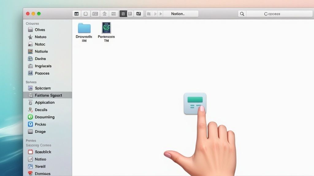A MacBook screen showing the Notion app's dark mode interface with a personalized sidebar and calendar view.