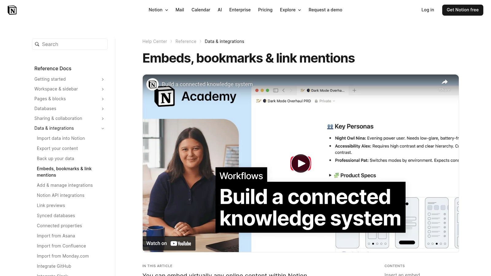 Notion Help Center – Embeds and Mobile Widgets