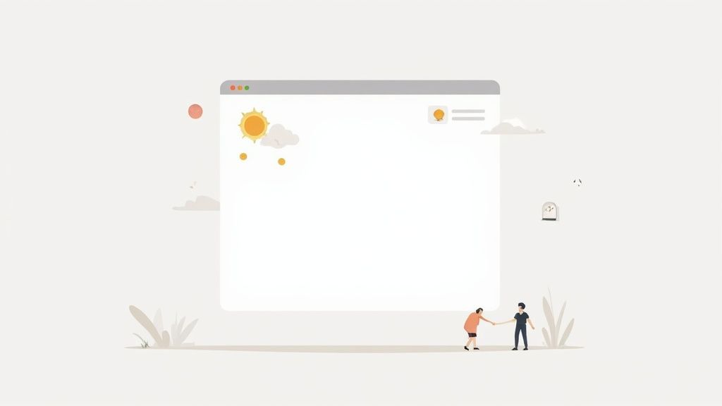 An artistic rendering of a weather widget showing a sun and clouds.
